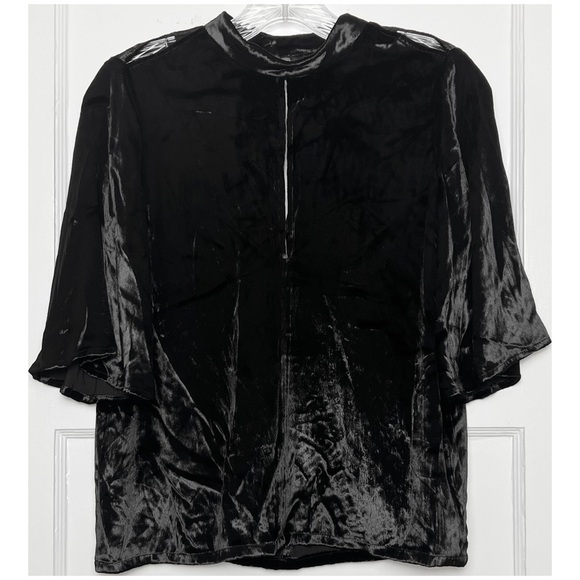 NWT J BRAND Plush Velvet Mockneck Keyhole Cutout Relaxed Fit Short Sleeve Top XS - Picture 4 of 7